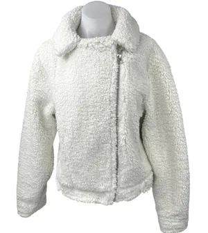 Urban Outfitters Clara Cream White Teddy Fleece Full Zip Moto Coat Jacket Size M thumbnail 1