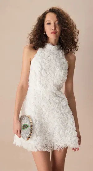 RIHOAS The White Mock Neck Tie-Back Mini Dress thumbnail 1