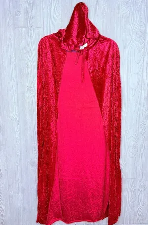 Red crushed velvet cape little red riding hood Halloween costume cosplay hooded thumbnail 1