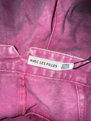 NWT AVEC LES FILLES High Waist Wide Leg Jeans Bubble Gum Pink pleated SZ-31 thumbnail 7