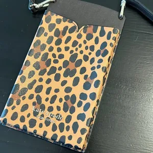 Kate Spade Leopard Spencer Slim Phone‎ Crossbody Bag Saffiano Leather Brown thumbnail 2
