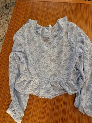 And Now This Light Blue Lace Ruffle Peplum Blouse thumbnail 5