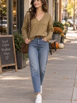 Lauren Ralph Lauren Gold Metallic V-Neck Sweater Women’s S Holiday thumbnail 8