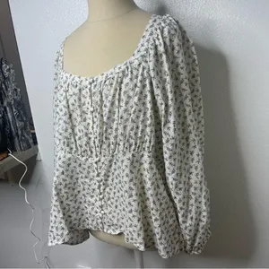 Old Navy Gold White XL Flare Lace Peasant Hippie Top Blouse Puff Sleeve Glitter thumbnail 8