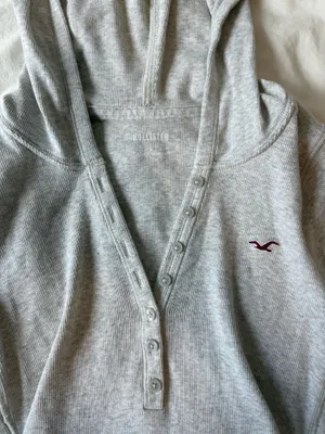 Hollister Gray Hooded Long Sleeve Henley thumbnail 3