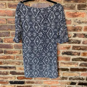 Zara Black & White Aztec Print Short Sleeve Twist Front Mini Dress Women's Small thumbnail 6