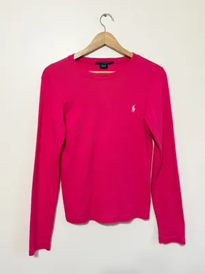 Ralph Lauren Pink Women’s Long Sleeve Shirt Size Large Cotton Knit Top Luxury thumbnail 2