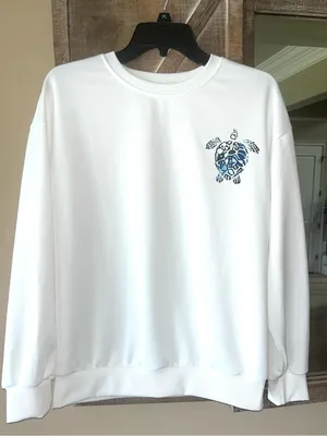 White Long Sleeve Beach Sweatshirt Turtle thumbnail 1