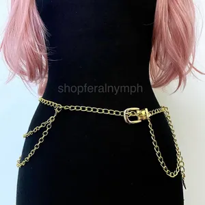 Gold Y2K Mini Buckle Layered Draped Chain Belt, Fits 25-43 Inches, X7GA1368 thumbnail 2