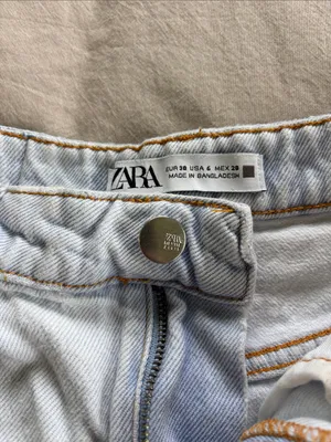Zara Light Wash Frayed Denim Shorts thumbnail 2