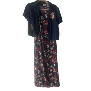 Ease Sport Vintage Size‎ 8 Blue Floral Linen Blend Dress & Cardigan Cottage thumbnail 2