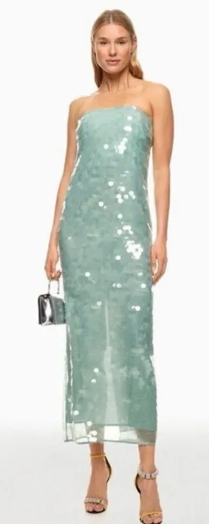 STAUD Casey Strapless Sequin Maxi Dress Mist Green Size 12 thumbnail 1
