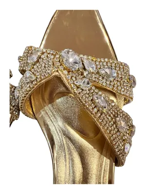 Azalea Wang Ziva Ankle Strap Sandal Gold Rhinestone Heels Size 8 New No Box thumbnail 9