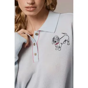 Anthropologie PILCRO The Jensen‎ Cashmere Crop Polo Sweater Soft Sea Dog X-Small thumbnail 4