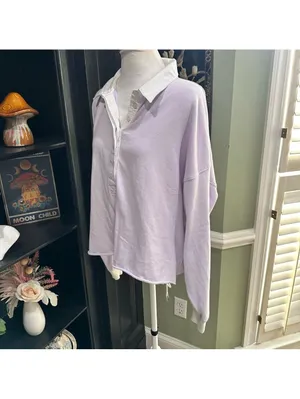Aerie Lavender Long Sleeve Collared Top – Size L thumbnail 10