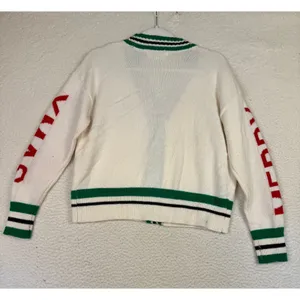 Knit Sweater Womens M Cropped Cardigan Ugly Christmas Party Holiday Candy Canes thumbnail 2