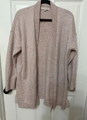 Loft Pink Confetti‎ Fleck Open Front Cardigan Sweater Large 526349 Cotton Blend thumbnail 1