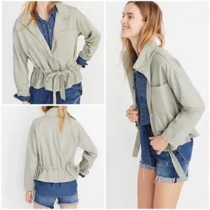 Madewell Jacket Women Medium Sage Green Southlake Military Tie Waist‎ Coat NWT thumbnail 2