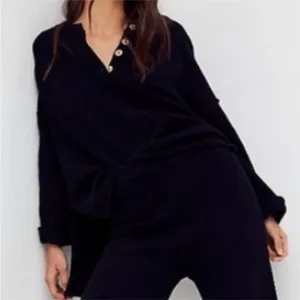 FP Beach Free People Hailee Oversized Henley Sweater‎ Women's Textured Knit thumbnail 1