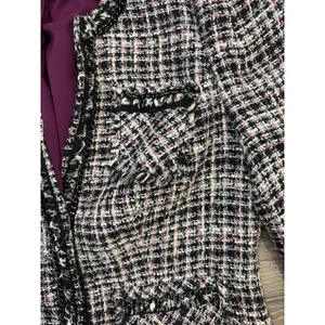 White House Black Market Tweed Jacket Fringe Trim Blazer Women 8 thumbnail 3