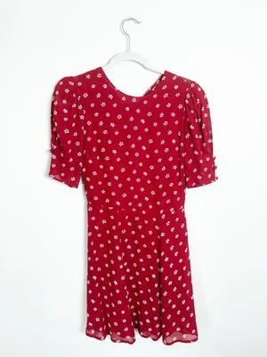 Reformation Bard Dress Mini Red White Floral Size 2 thumbnail 5