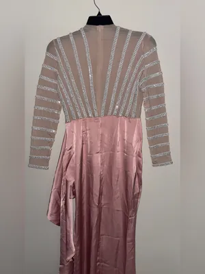 Pink Mesh Bodice Satin Skirt Evening Dress thumbnail 3
