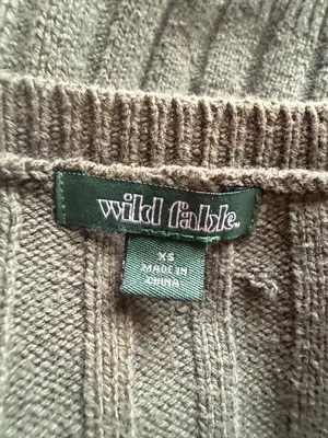 Wild Fable olive green long sleeve button down cropped cable knit sweater XS thumbnail 6