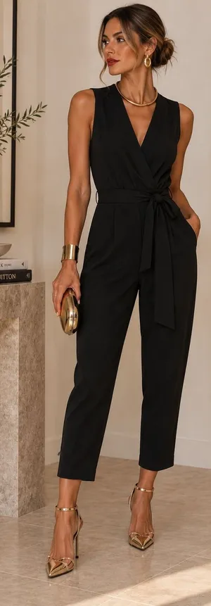 Diane von Furstenberg DVF Rawena Black Faux Wrap Jumpsuit Belted Size 4 thumbnail 1