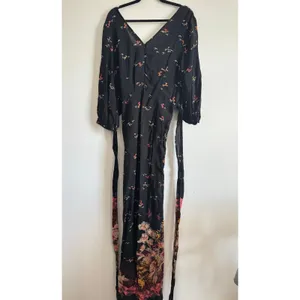 Anthropologie Feather Bone Wide Leg Jumpsuit Black Floral Boho V-Neck Size‎ 14 thumbnail 4