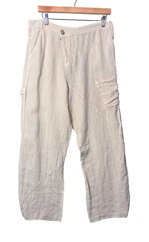 Zara Womens Alana Linen Pant M Beige Cargo Wide Leg Seam Detail Coastal Grandma thumbnail 1