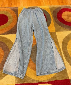Aerie Blue Gauze High Waisted Wide Leg Pants Flowy Side Slits Coverup Size Small thumbnail 1