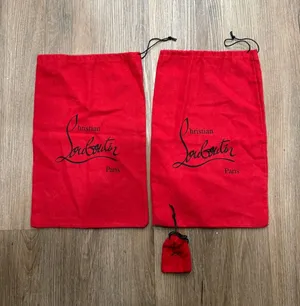 Christian Louboutin Red Flannel Dust Bags Set of 3 Large & Mini Pouch Paris Logo thumbnail 1