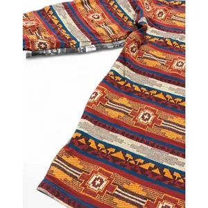 Womens Southwestern Aztec Print Long Sleeve Crew Neck Top Burgundy‎ Orange Small thumbnail 7