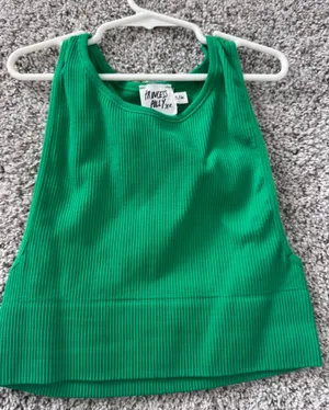 Princess Polly green ribbed crop top  thumbnail 1