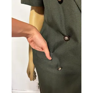 Kasper for ASL Vintage Olive Green Houndstooth Double Breasted Coat Dress 12 thumbnail 8