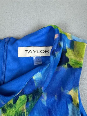 Taylor Blue & Green Floral Ruched Body-con Maxi Dress w/slit Size: XS thumbnail 4