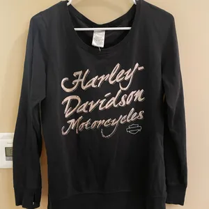 Harley Davidson Motorcycles Logo L/S Shirt Bling Rhinestones Script Black Medium thumbnail 1