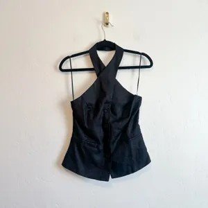 Reformation | Tate 100% Linen Halter Button Vest Top in Black | size 6 thumbnail 3