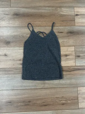 AMERICAN EAGLE Simple Boho Grandmacore Knitted Gray Ribbed Tank Top | Sz Large thumbnail 3