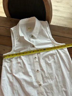 Anthropologie Maeve Sleeveless Button Down Tiered Ruffle White Midi Dress S thumbnail 13
