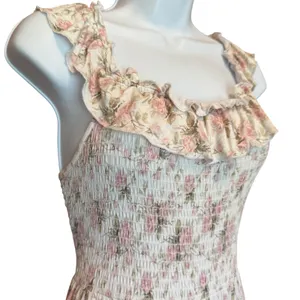 Bums & Roses Maxi Dress Medium Pink Floral Smocked Bamboo Tiered Ruffle Cottage thumbnail 3