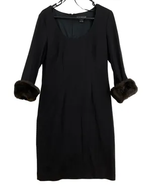 Jessica Howard Black Sheath Dress Removable Faux Fur Cuffs Size 10 Cocktail thumbnail 1