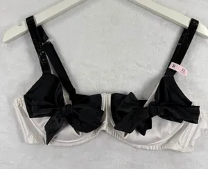 Victoria's Secret Dream Angels Unlined Bow Bra Crystal Straps White Black XL NWT thumbnail 1