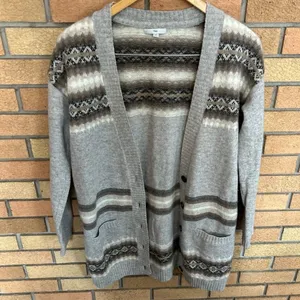 Gap Women's Gray Fair Isles Nordic Lambs Wool Blend Cardigan Sweater Size Medium thumbnail 2