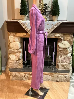 Free People Lavender-Pink Button-Front Linen Jumpsuit with Tie Belt thumbnail 5
