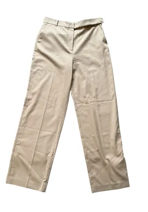 Zara Tan Beige High-Waisted Wide-Leg Trousers Asymmetric Button Waist Size M thumbnail 1