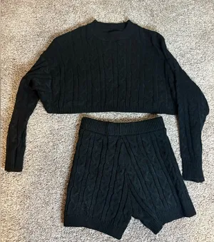 Zara Cable Knit Sweater and shorts set black size Small thumbnail 1