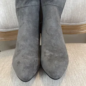 Grey faux Suede Over the Knee Boots Block Heel OTK Charcoal Long Tall Boots 9 thumbnail 4