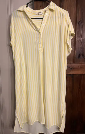 H&M Yellow and White Striped Midi Shirt Dress thumbnail 1