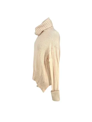 Anthropologie Moth Cream Cowl Oversized Wool Blend Ribbed Sweater Size Small thumbnail 4